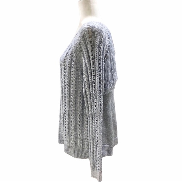 Scoop NYC Open Knit Fringe Sweater Blue Size Large Long Sleeve - Picture 5 of 6